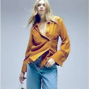 Topshop Asos NWT Asymmetrical Textured Wrap Long Sleeve Cuffed Top Tobacco Sz 6